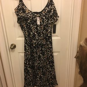 Black floral dress with self fabric belt